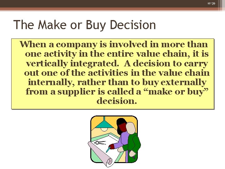 12 -39 The Make or Buy Decision When a company is involved in more