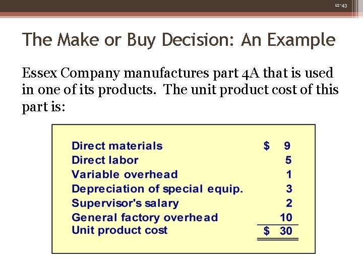 12 -43 The Make or Buy Decision: An Example Essex Company manufactures part 4