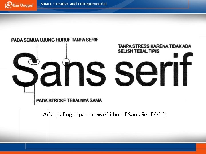 Arial paling tepat mewakili huruf Sans Serif (kiri) 