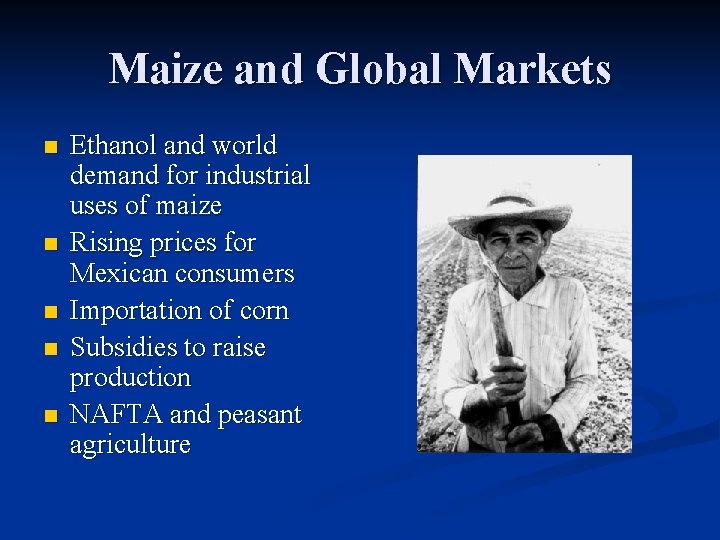 Maize and Global Markets n n n Ethanol and world demand for industrial uses Maize and Global Markets n n n Ethanol and world demand for industrial uses