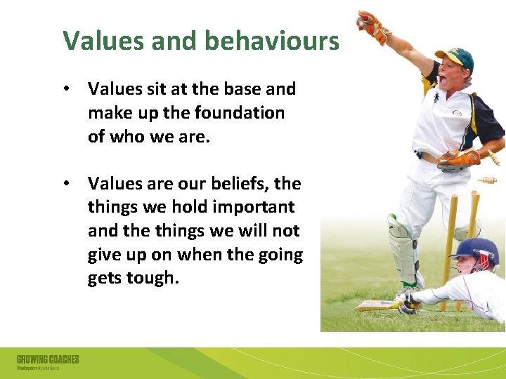 Values and behaviours • Values sit at the base and make up the foundation