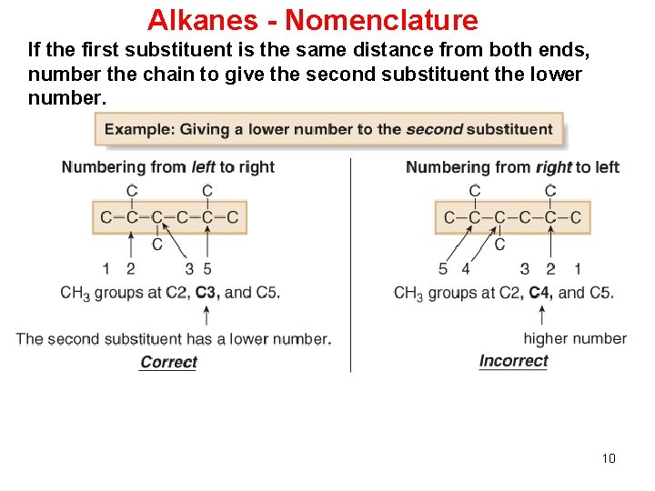 Alkanes - Nomenclature If the first substituent is the same distance from both ends,