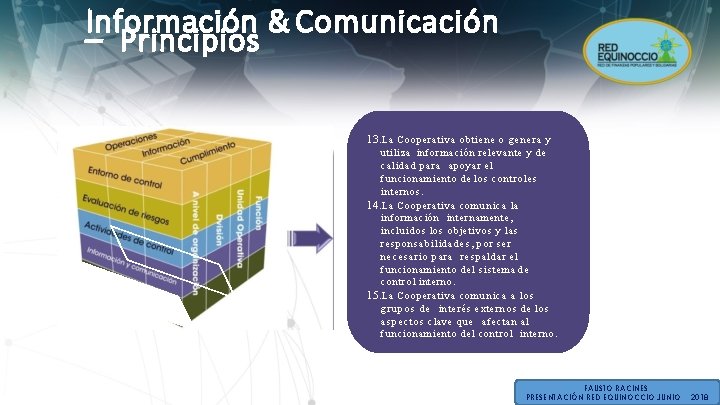 Información & Comunicación – Principios 13. La Cooperativa obtiene o genera y utiliza información