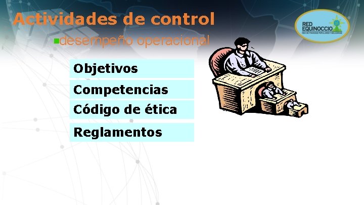 Actividades de control desempeño operacional Objetivos Competencias Código de ética Reglamentos 