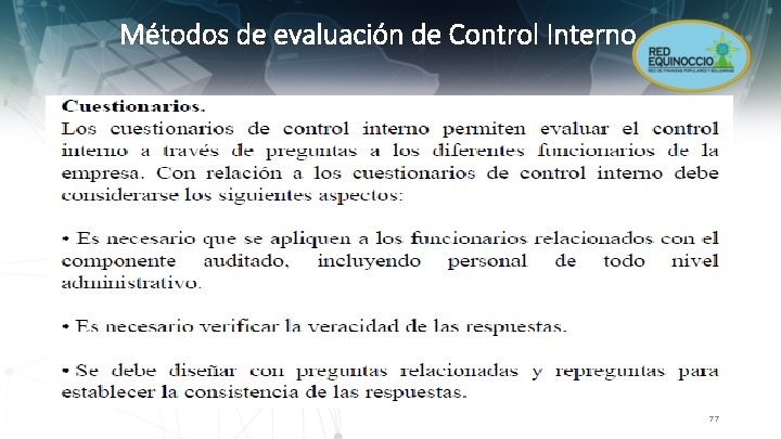 Métodos de evaluación de Control Interno 77 