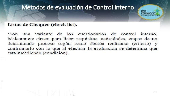 Métodos de evaluación de Control Interno 78 