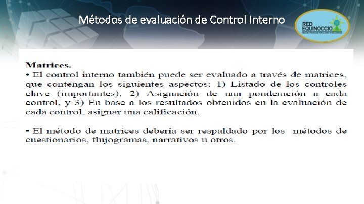 Métodos de evaluación de Control Interno 