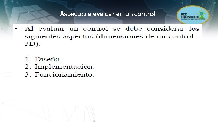 Aspectos a evaluar en un control 