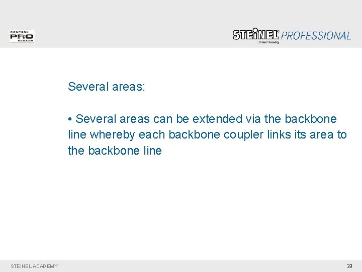 Several areas: • Several areas can be extended via the backbone line whereby each