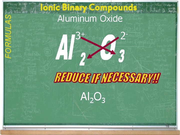 FORMULAS Ionic Binary Compounds Aluminum Oxide 3+ 2 - Al 2 O 3 16 FORMULAS Ionic Binary Compounds Aluminum Oxide 3+ 2 - Al 2 O 3 16