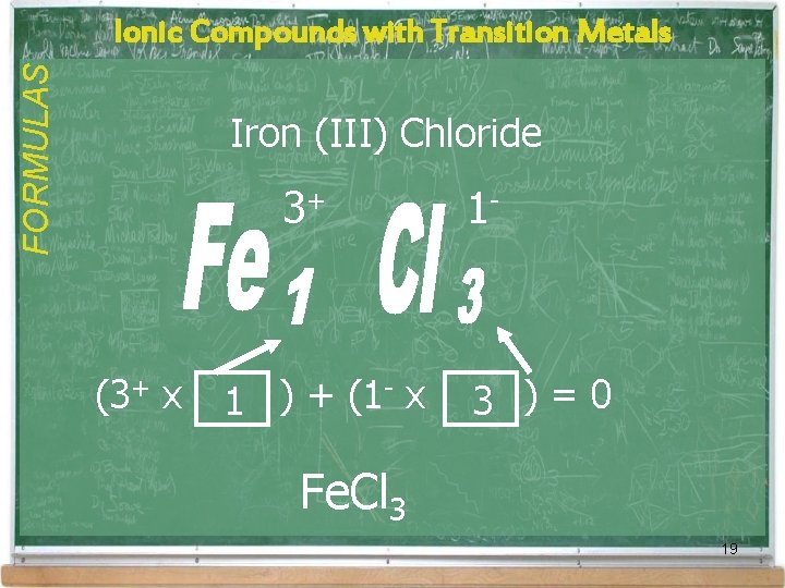 FORMULAS Ionic Compounds with Transition Metals Iron (III) Chloride 3+ (3+ x - x FORMULAS Ionic Compounds with Transition Metals Iron (III) Chloride 3+ (3+ x - x
