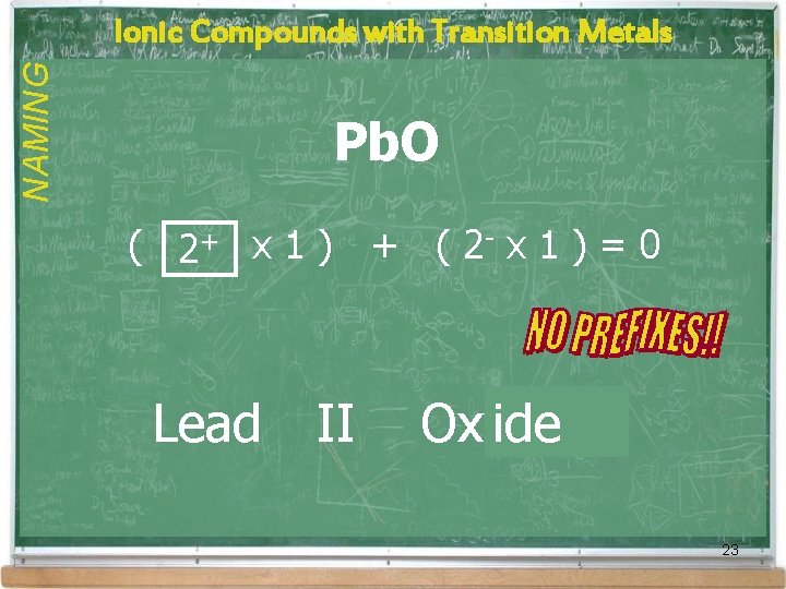 NAMING Ionic Compounds with Transition Metals Pb. O ( 2+ x 1 ) + NAMING Ionic Compounds with Transition Metals Pb. O ( 2+ x 1 ) +