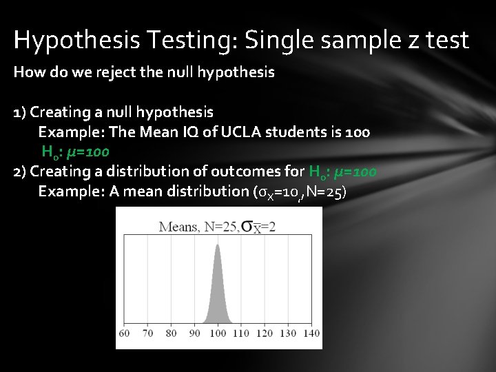 Hypothesis Testing: Single sample z test How do we reject the null hypothesis 1)