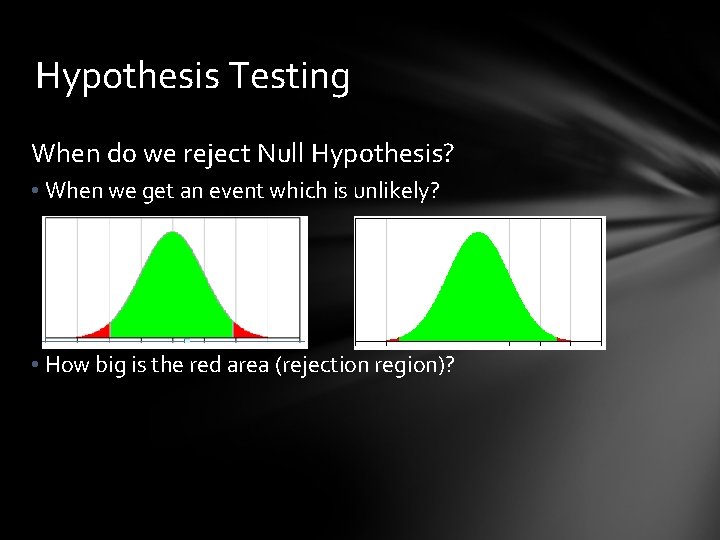 Hypothesis Testing When do we reject Null Hypothesis? • When we get an event