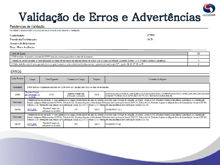 Validação de Erros e Advertências 