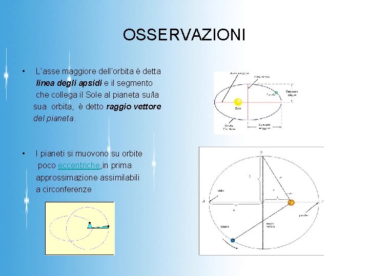 OSSERVAZIONI • L’asse maggiore dell’orbita è detta linea degli apsidi e il segmento che