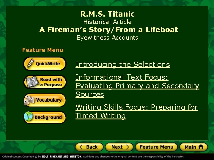 R. M. S. Titanic Historical Article A Fireman’s Story/From a Lifeboat Eyewitness Accounts Feature