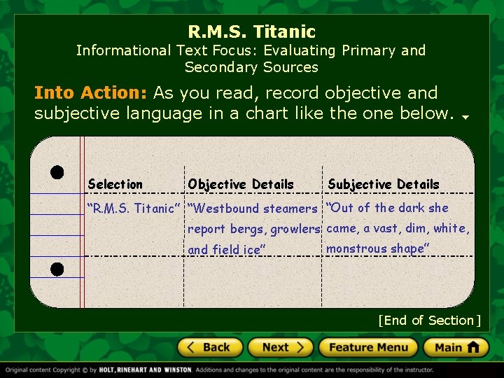 R. M. S. Titanic Informational Text Focus: Evaluating Primary and Secondary Sources Into Action: