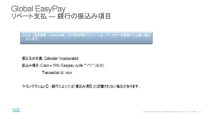 Global Easy. Pay リベート支払 ― 銀行の振込み項目 © 2016 Cisco and/or its affiliates. All rights