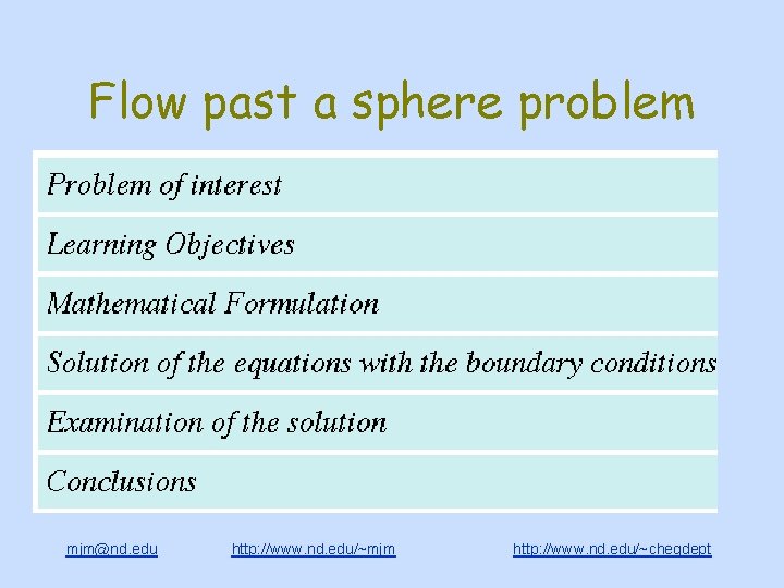 Flow past a sphere problem mjm@nd. edu http: //www. nd. edu/~mjm http: //www. nd.