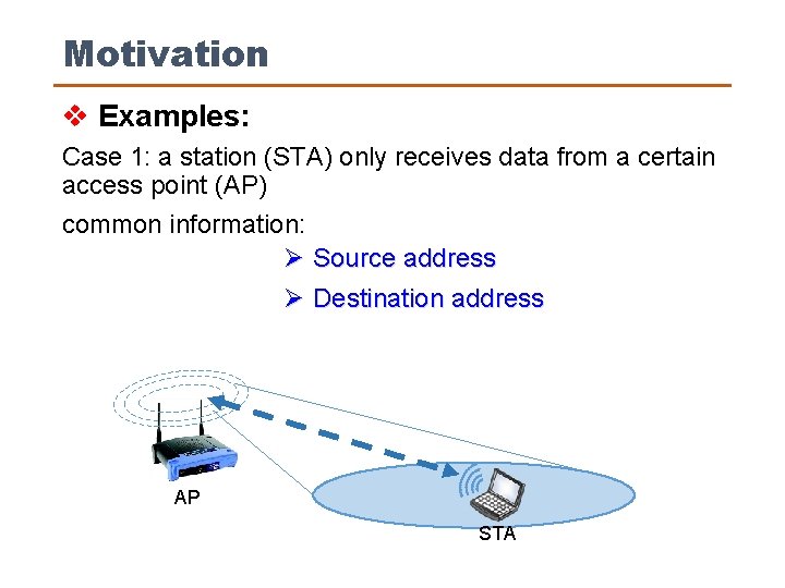 Motivation v Examples: Case 1: a station (STA) only receives data from a certain