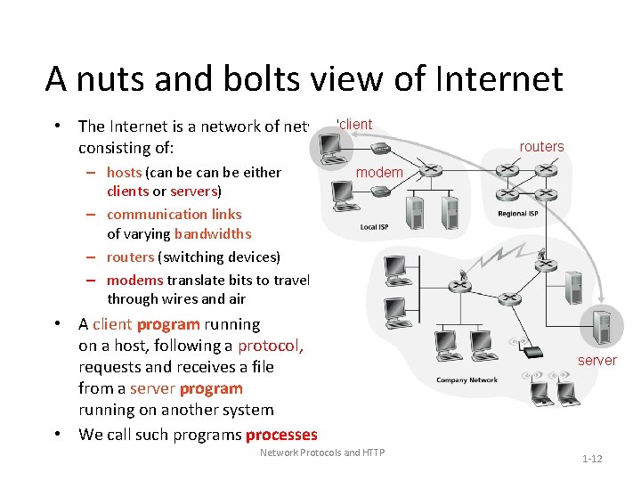 A nuts and bolts view of Internet client • The Internet is a network