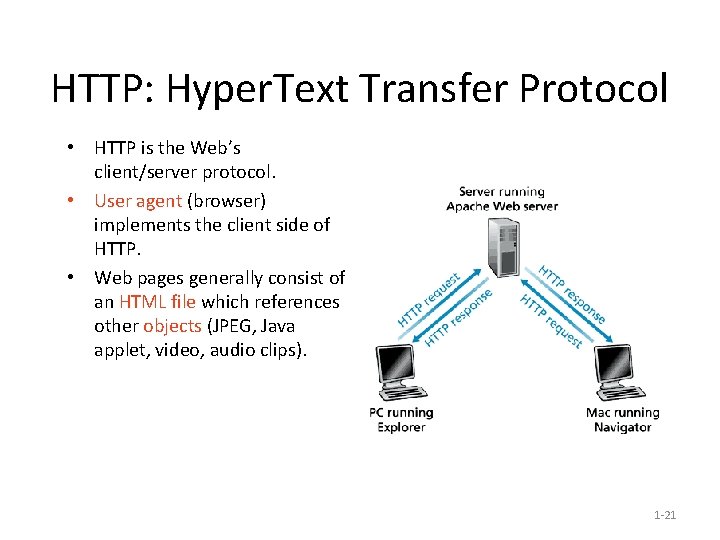 HTTP: Hyper. Text Transfer Protocol • HTTP is the Web’s client/server protocol. • User