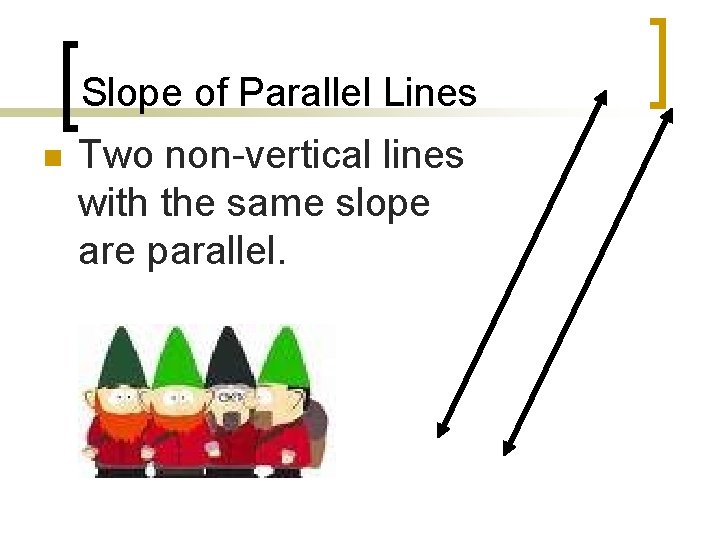 Slope of Parallel Lines n Two non-vertical lines with the same slope are parallel.