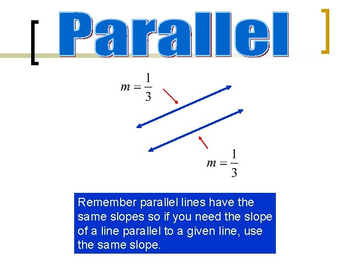 Remember parallel lines have the same slopes so if you need the slope of