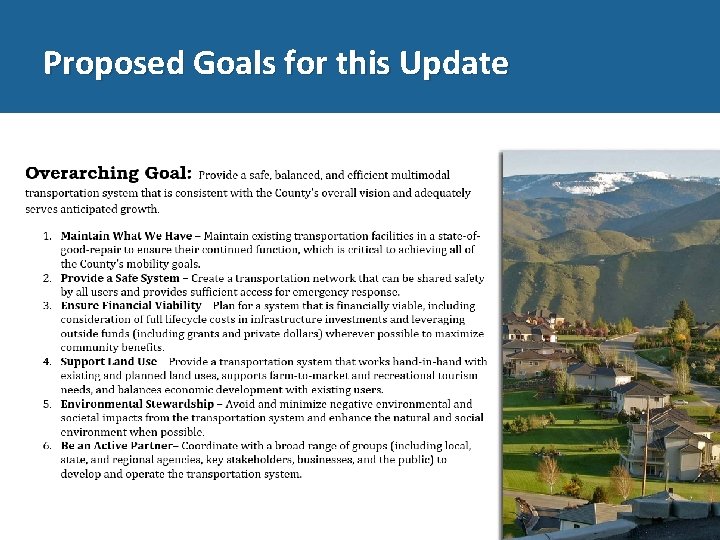 Proposed Goals for this Update 