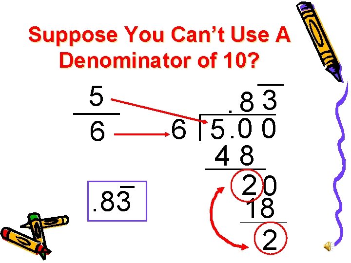 Suppose You Can’t Use A Denominator of 10? 5 6. 83 . 8 3