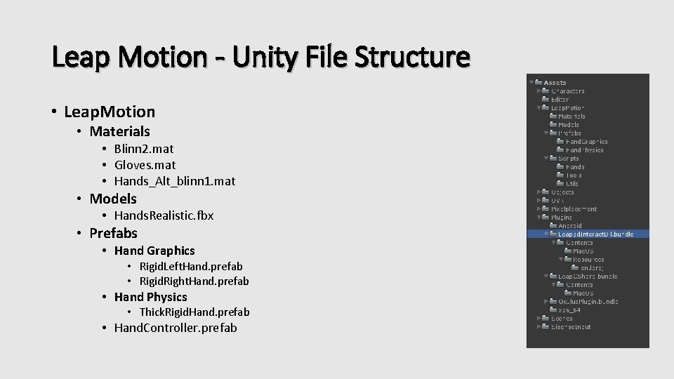 Leap Motion - Unity File Structure • Leap. Motion • Materials • Blinn 2.