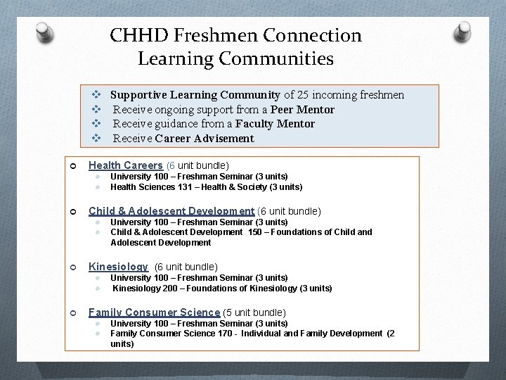 CHHD Freshmen Connection Learning Communities v v ¢ Health Careers (6 unit bundle) l