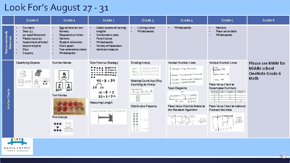Look For’s August 27 - 31 Manipulatives & Materials Grade K • • Counters