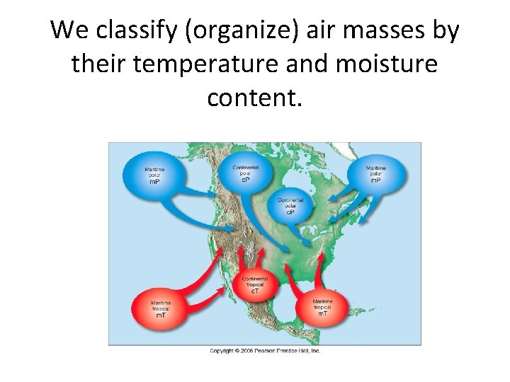 We classify (organize) air masses by their temperature and moisture content. 