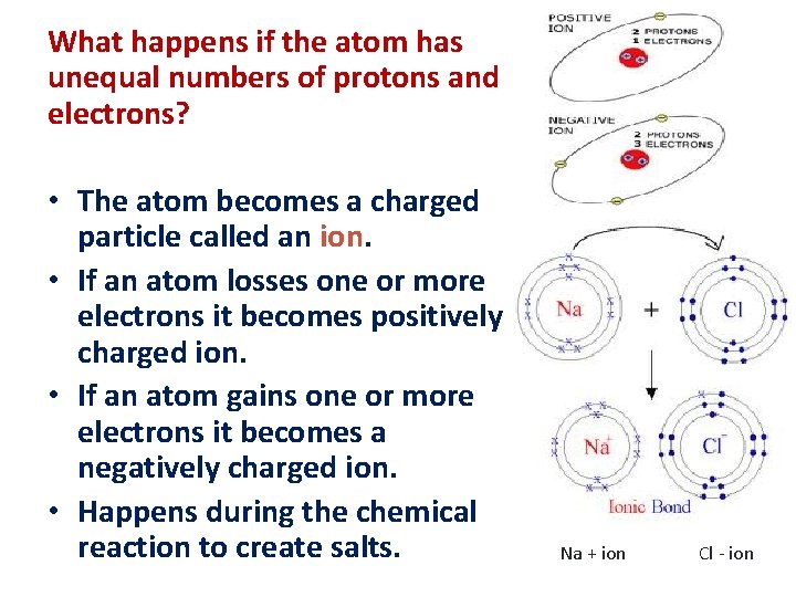 What happens if the atom has unequal numbers of protons and electrons? • The