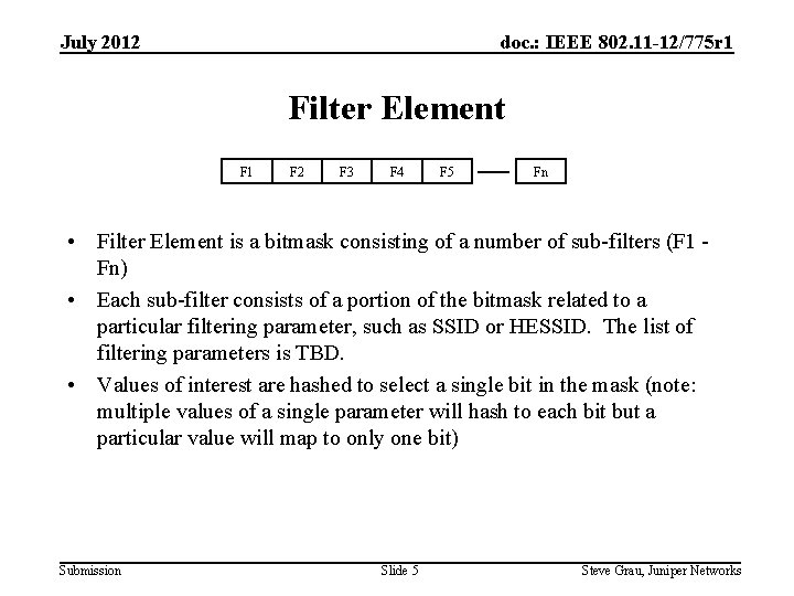 July 2012 doc. : IEEE 802. 11 -12/775 r 1 Filter Element F 1