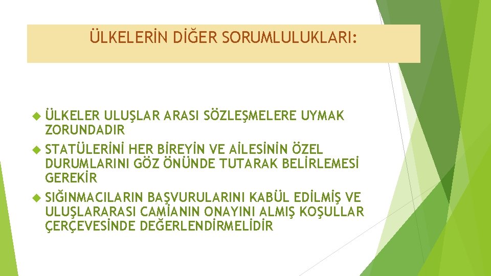 ÜLKELERİN DİĞER SORUMLULUKLARI: ÜLKELER ULUŞLAR ARASI SÖZLEŞMELERE UYMAK ZORUNDADIR STATÜLERİNİ HER BİREYİN VE AİLESİNİN