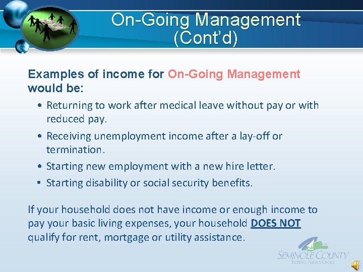 On-Going Management (Cont’d) Examples of income for On-Going Management would be: • Returning to On-Going Management (Cont’d) Examples of income for On-Going Management would be: • Returning to