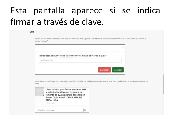Esta pantalla aparece si se indica firmar a través de clave. 