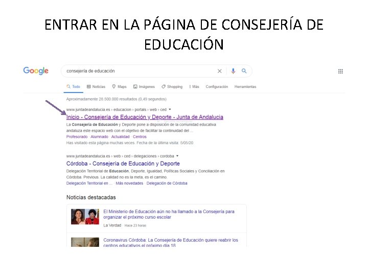 ENTRAR EN LA PÁGINA DE CONSEJERÍA DE EDUCACIÓN ENTRAR EN LA PÁGINA DE CONSEJERÍA DE EDUCACIÓN