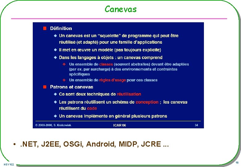 Canevas • . NET, J 2 EE, OSGi, Android, MIDP, JCRE. . . NSY Canevas • . NET, J 2 EE, OSGi, Android, MIDP, JCRE. . . NSY