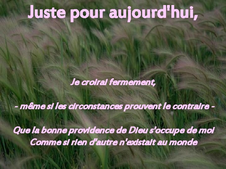 Juste pour aujourd'hui, Je croirai fermement, - même si les circonstances prouvent le contraire