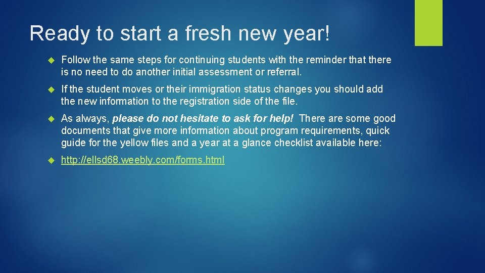 Ready to start a fresh new year! Follow the same steps for continuing students