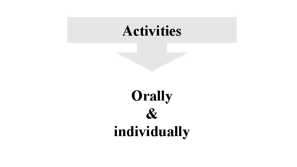 Activities Orally & individually 