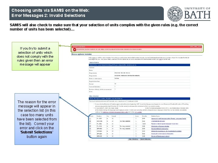 Student Records Examinations Office Choosing units via SAMIS