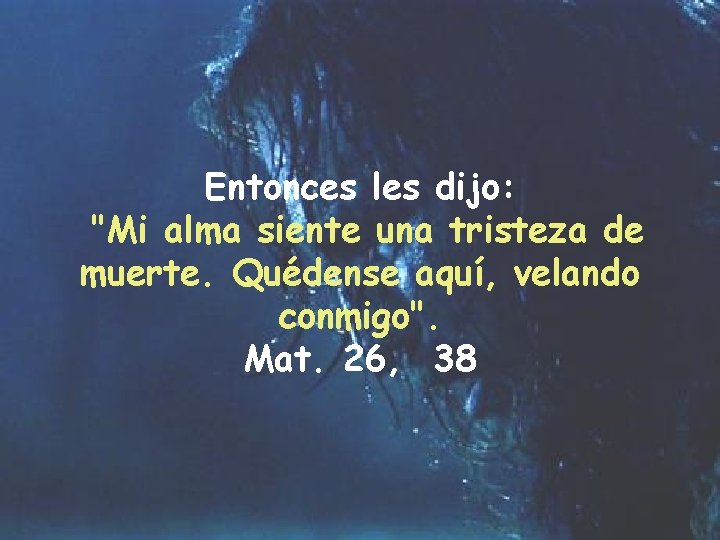 Entonces les dijo: "Mi alma siente una tristeza de muerte. Quédense aquí, velando conmigo".