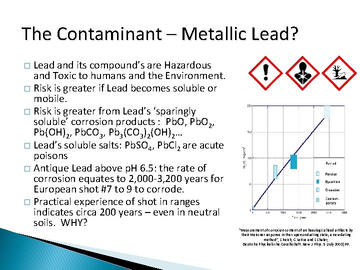 The Contaminant – Metallic Lead? Lead and its compound’s are Hazardous and Toxic to