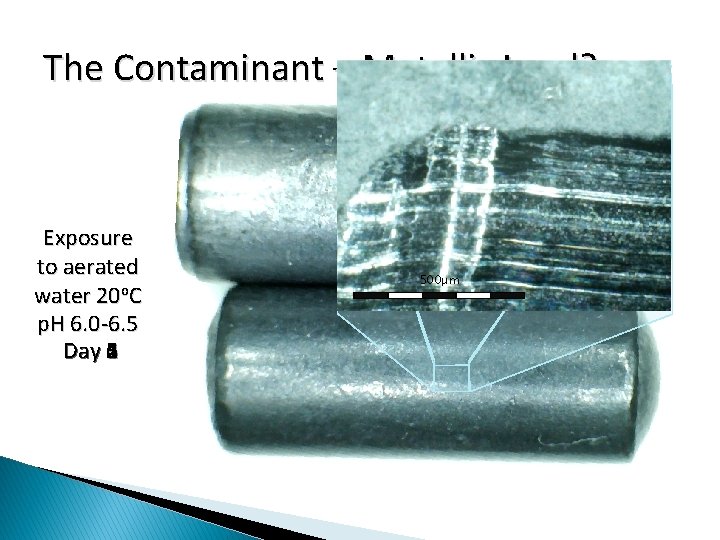 The Contaminant – Metallic Lead? Exposure to aerated water 20 o. C p. H