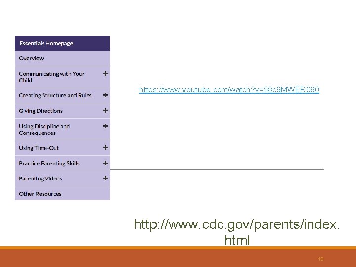 https: //www. youtube. com/watch? v=98 c 9 MWER 080 http: //www. cdc. gov/parents/index. html